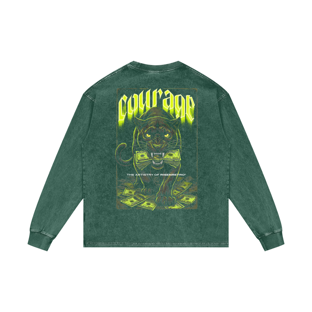 COURAGE OVER COMFORT | RISENRETRO | Acid Wash Oversize Long Sleeve T-Shirt