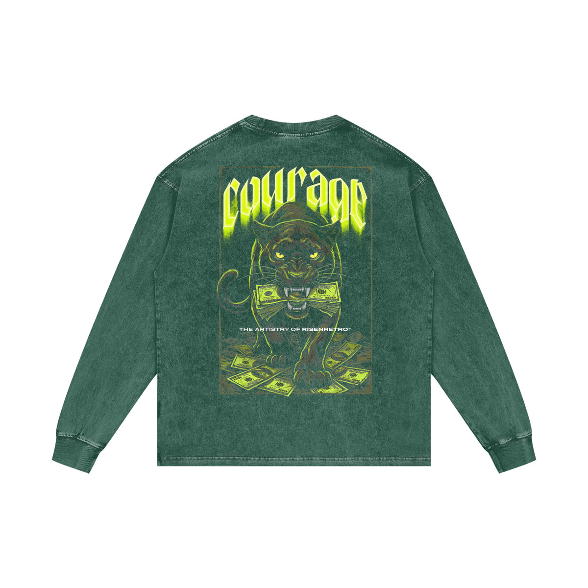 COURAGE OVER COMFORT | RISENRETRO | Acid Wash Oversize Long Sleeve T-Shirt