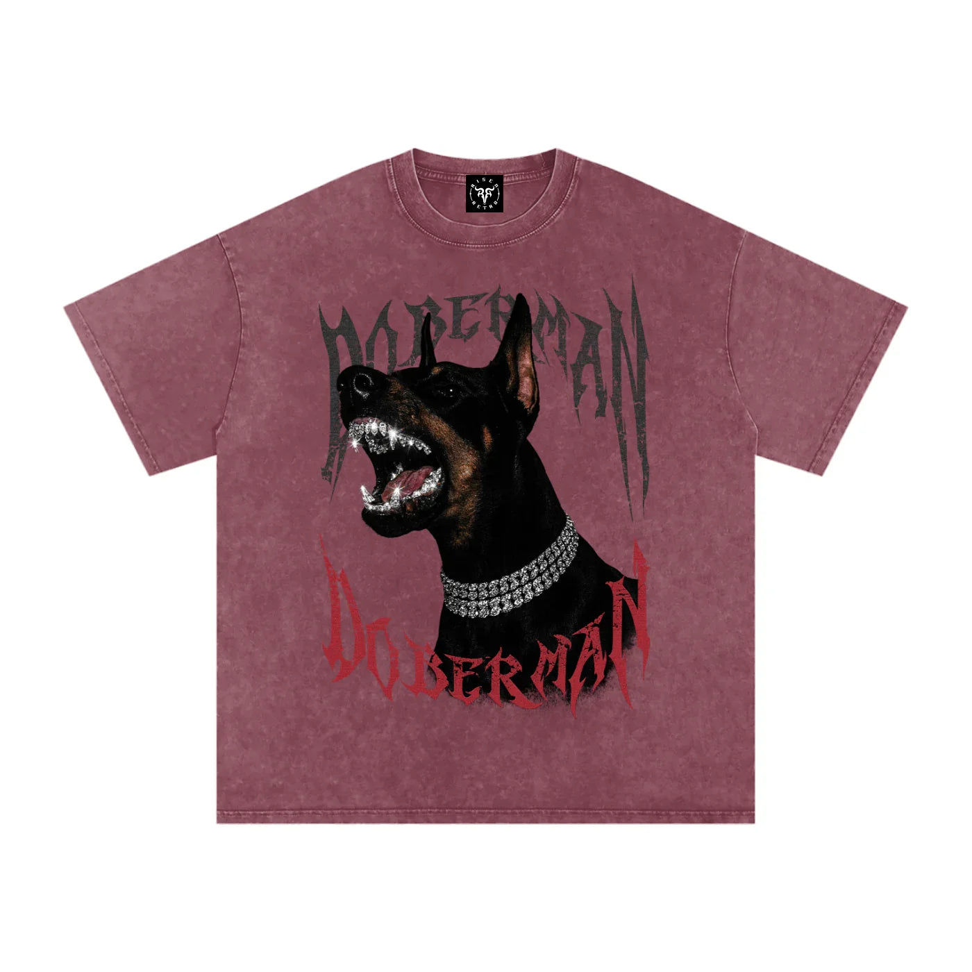Doberman Rage X Risen Retro Snow Washed Oversized Cotton T-Shirt