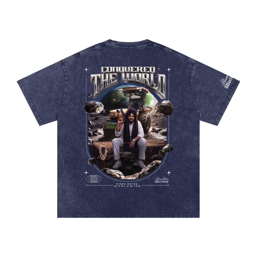 CONQUERED THE WORLD | Snow Washed Oversized Cotton T-Shirt | Sidhu Moose Wala