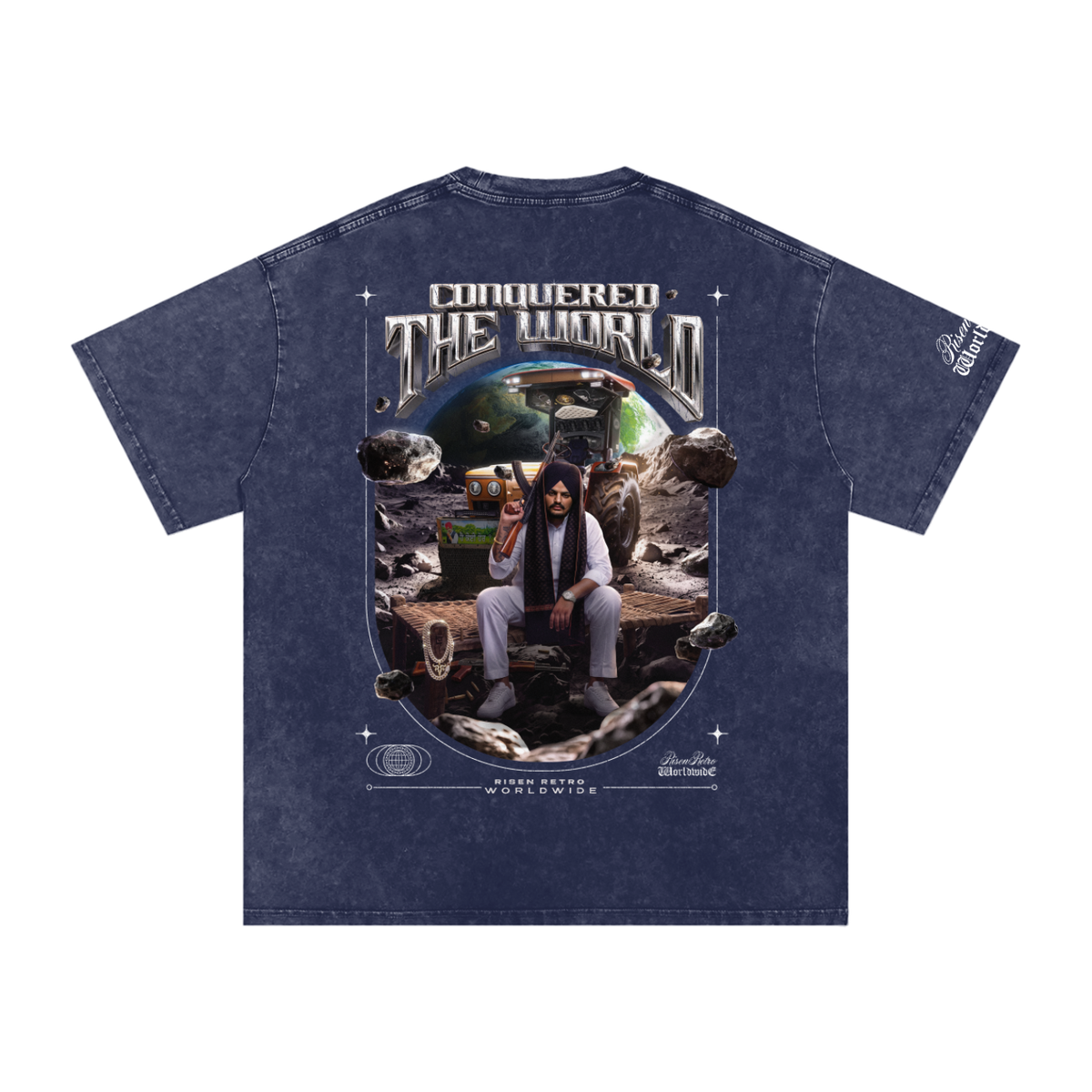 CONQUERED THE WORLD | Snow Washed Oversized Cotton T-Shirt | Sidhu Moose Wala