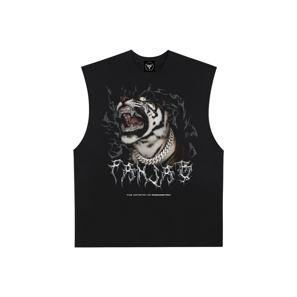 Tiger Roar Panjab y2k | RisenRetro | Raw Edge Cotton Tank Top
