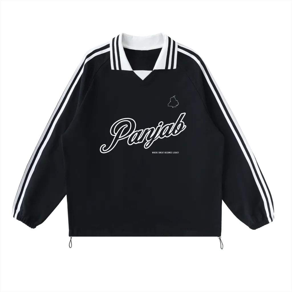 Panjab Legacy Contrast Striped Lapel Collar Sweatshirt