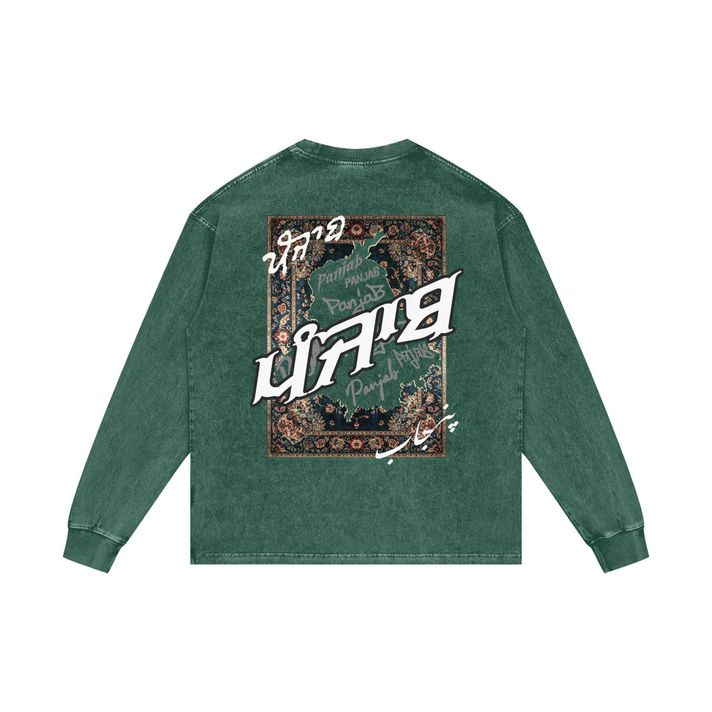 Panjab Tapestery X Risen Retro Acid Wash Oversize Long Sleeve T-Shirt