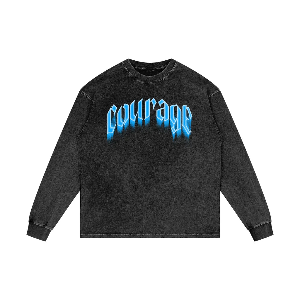 Courage Over Comfort X Risen Retro Acid Wash Oversize Long Sleeve T-Shirt