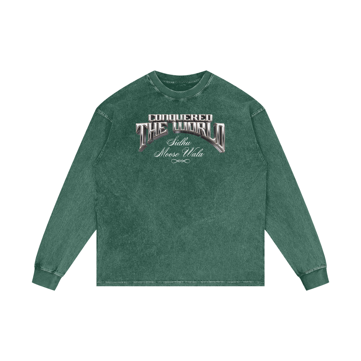 CONQUERED THE WORLD | Acid Wash Oversize Long Sleeve T-Shirt | Sidhu Moose Wala