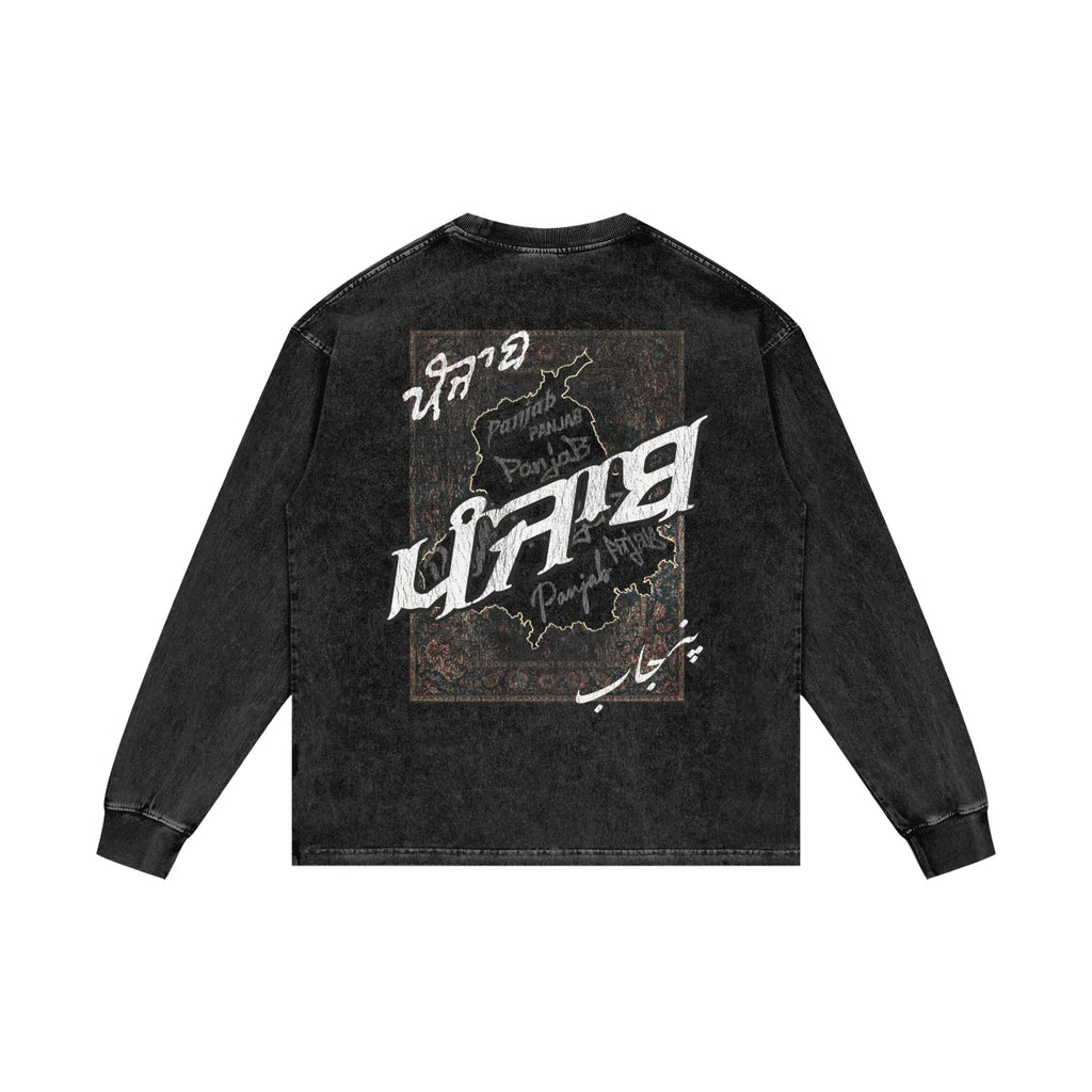 Panjab Tapestry Distressed X Risen Retro Acid Wash Oversize Long Sleeve T-Shirt
