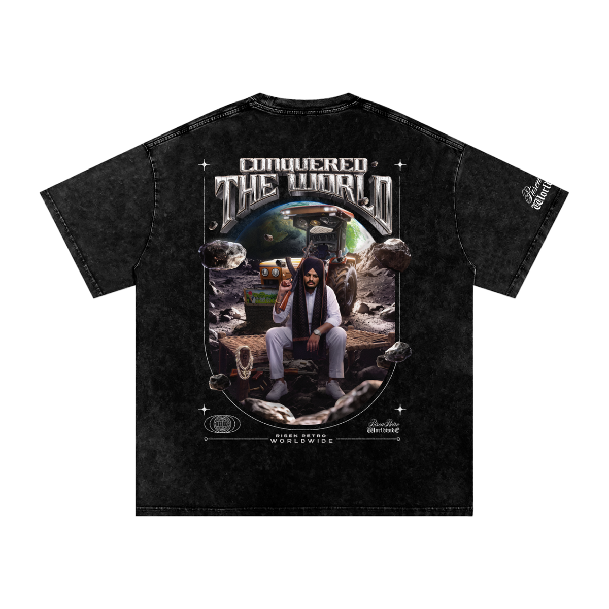 CONQUERED THE WORLD | Snow Washed Oversized Cotton T-Shirt | Sidhu Moose Wala