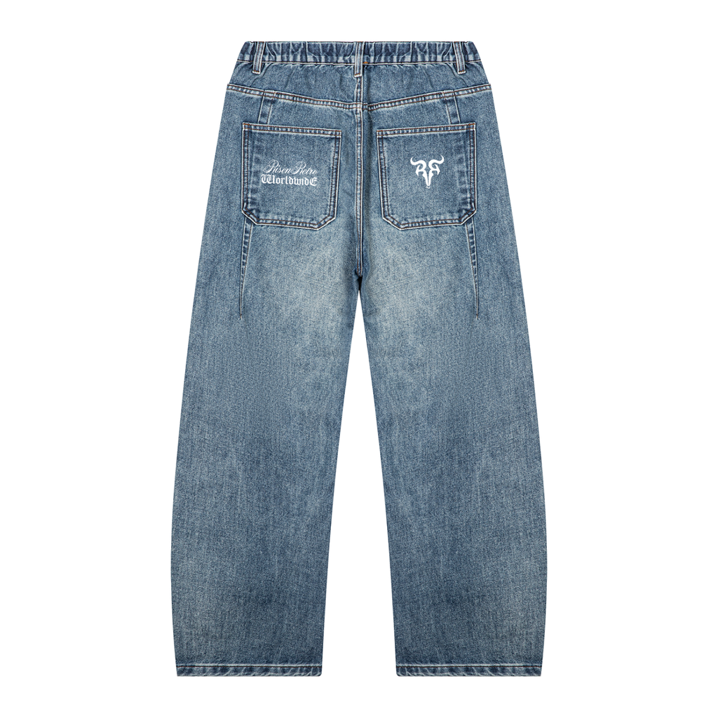 RISENRETRO | Unisex Vintage Wash Barrel Leg Denim Jeans