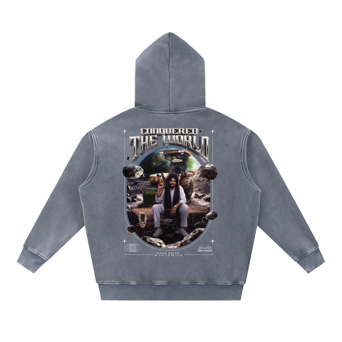 CONQUERED THE WORLD |  Snow Wash Fleece Oversize Hoodie | Sidhu Moose Wala
