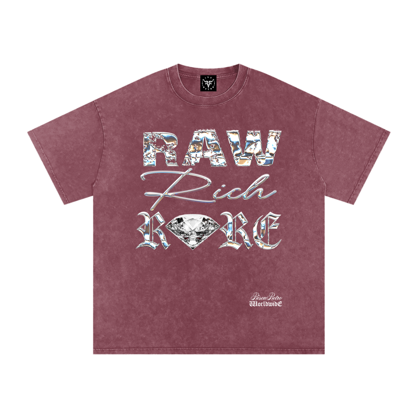 RAW RICH RARE x RISEN RETRO Snow Washed Oversized Cotton T-Shirt