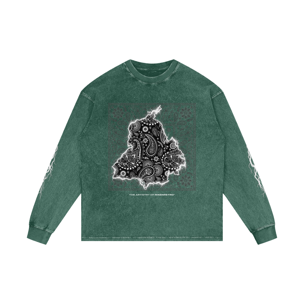 Panjab Bandana Flash V4 | RISENRETRO | Acid Wash Oversize Long Sleeve T-Shirt