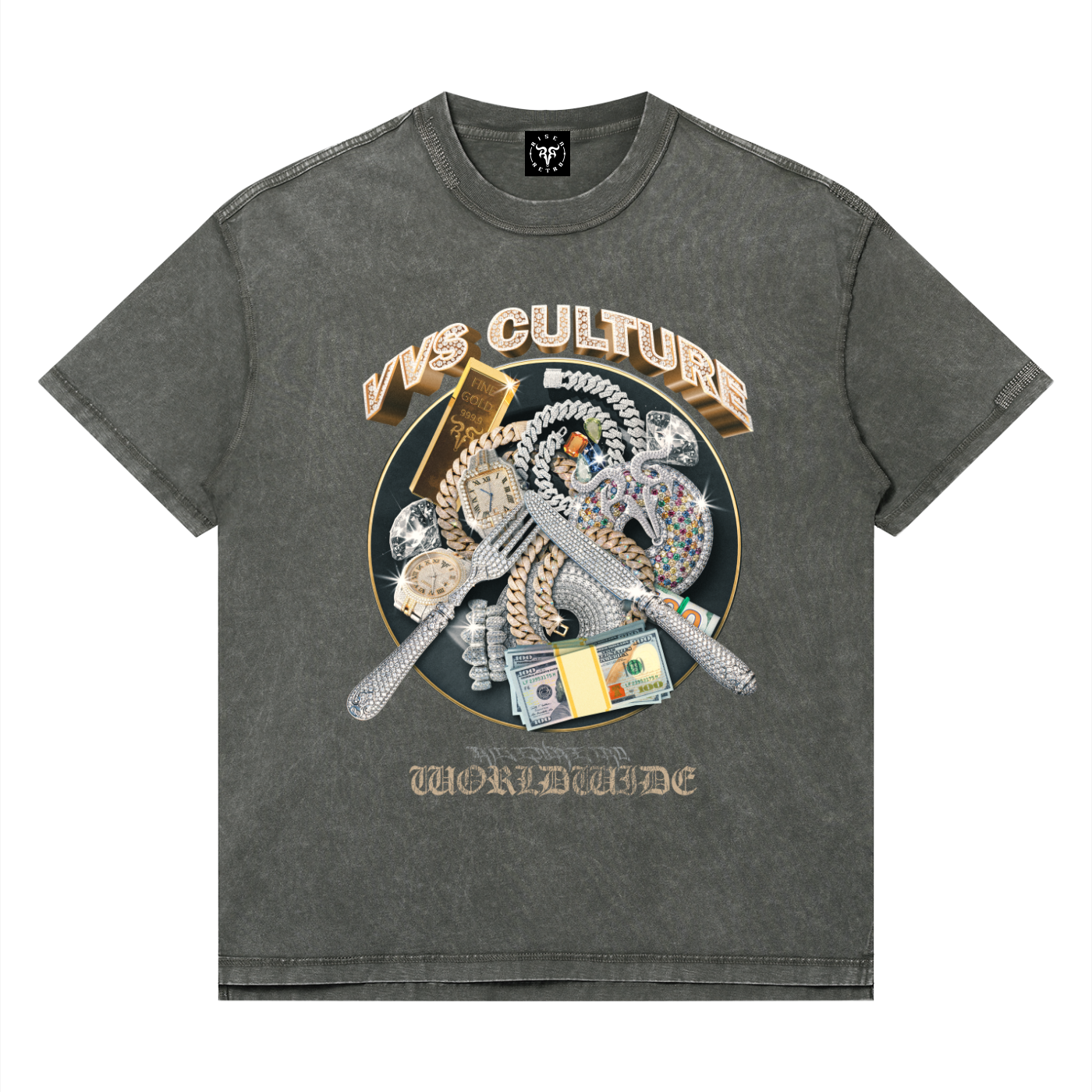 VVS CULTURE X Risen Retro Unisex Mineral Wash Oversized T-Shirt
