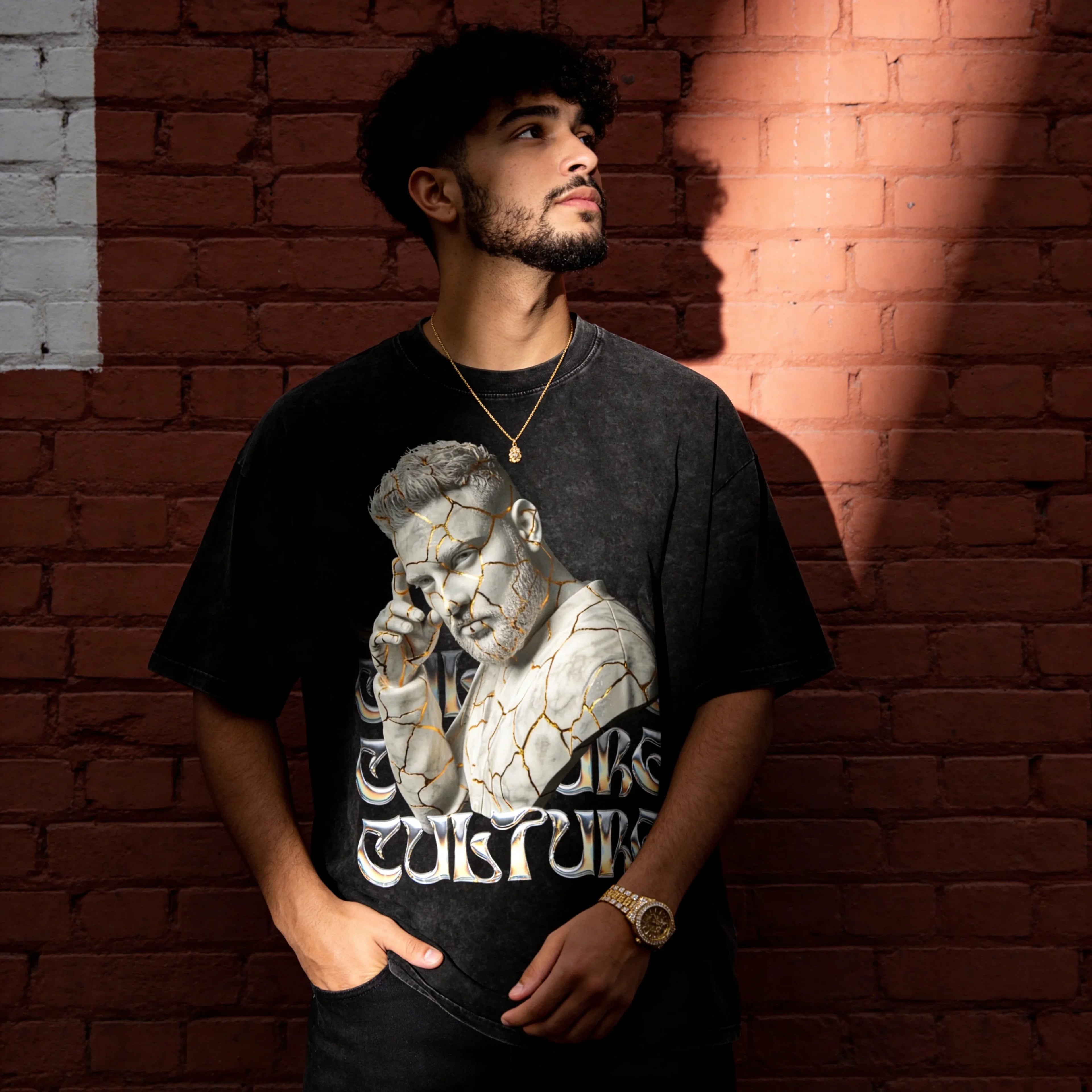Karan Aujla X RisenRetro Culture Snow Washed Oversized Cotton T-Shirt