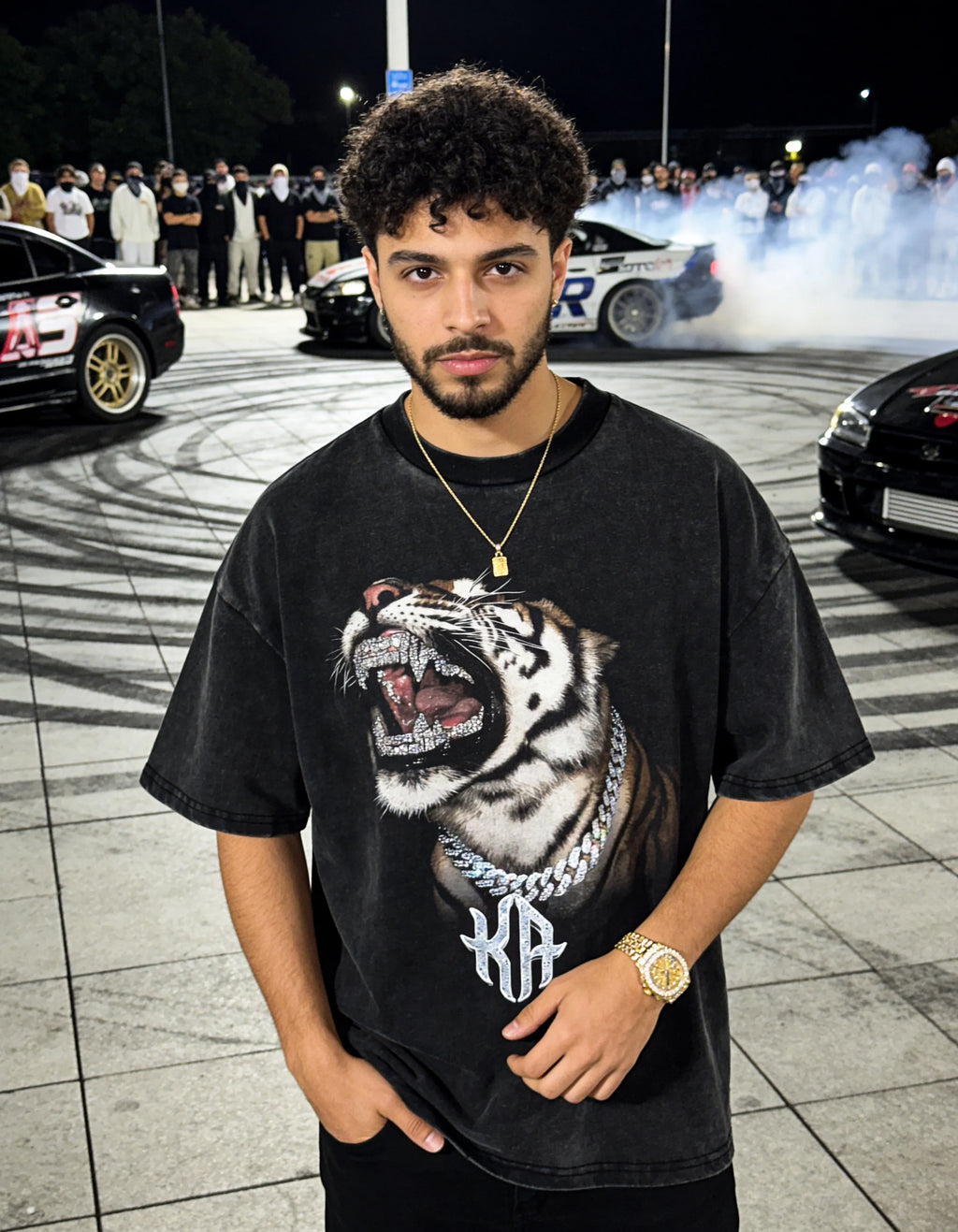 T-shirt oversize en coton délavé à la neige Diamond Roar Karan Aujla