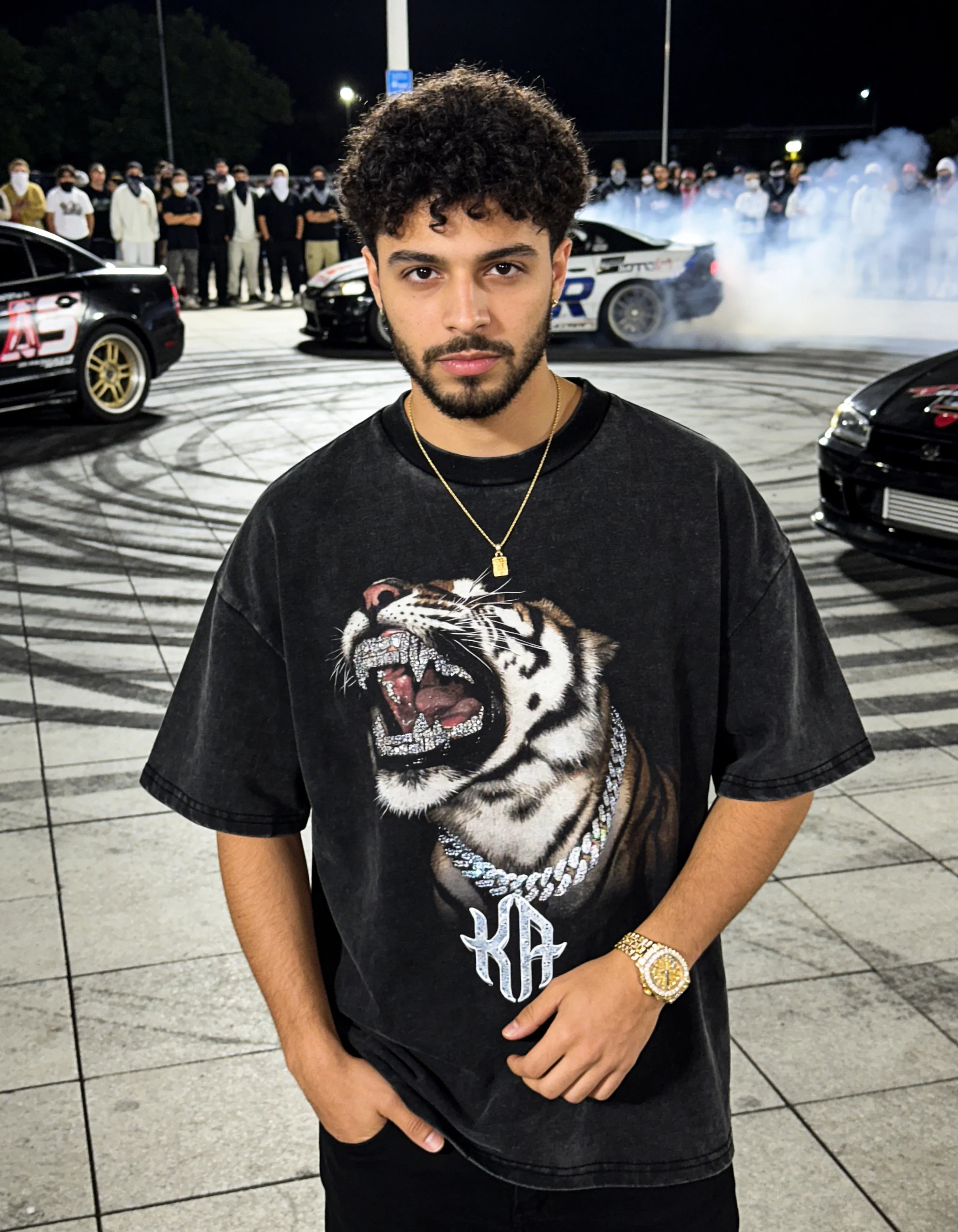 T-shirt oversize en coton délavé à la neige Diamond Roar Karan Aujla
