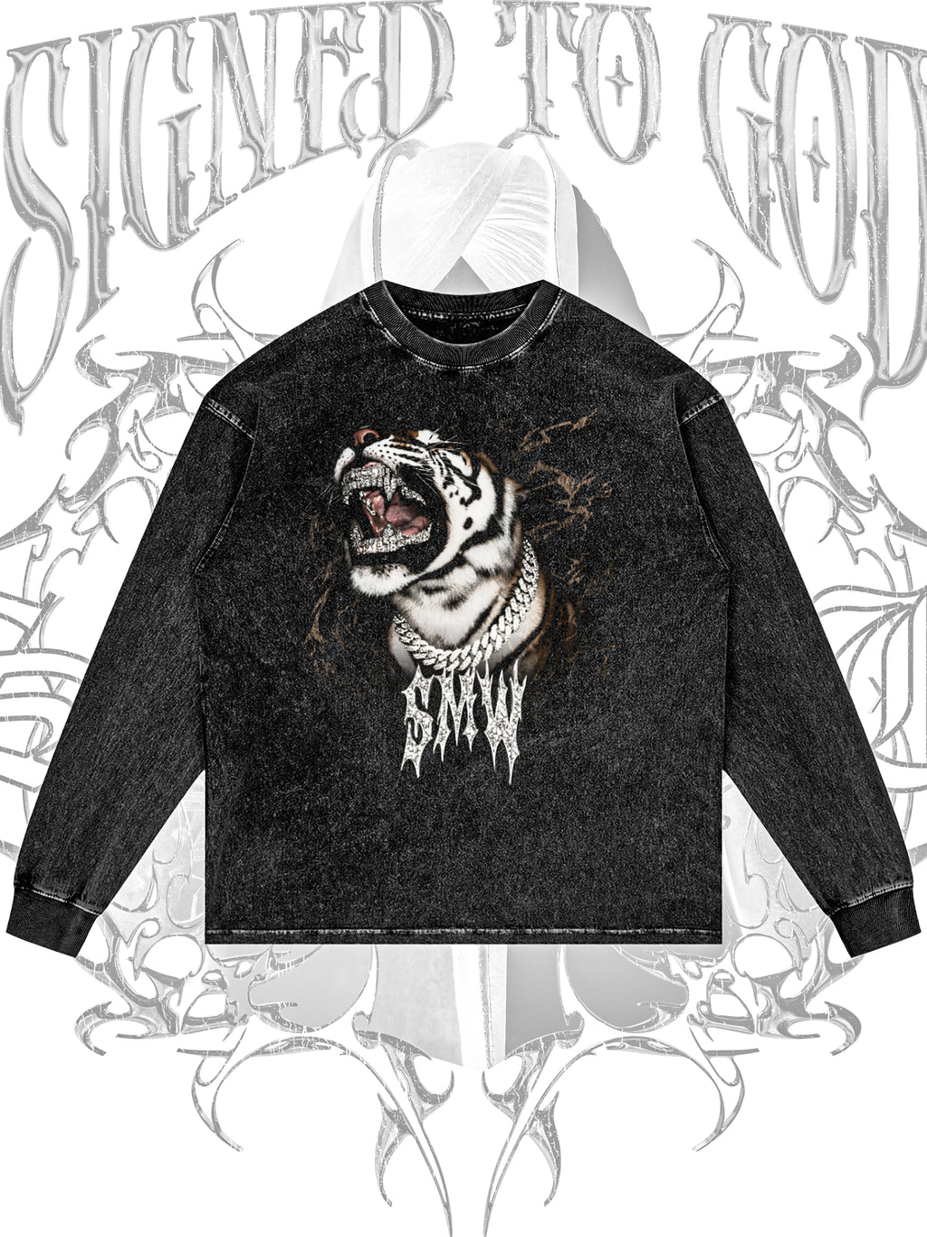 Tiger Roar SMW | RisenRetro | Acid Wash Oversize Long Sleeve T-Shirt