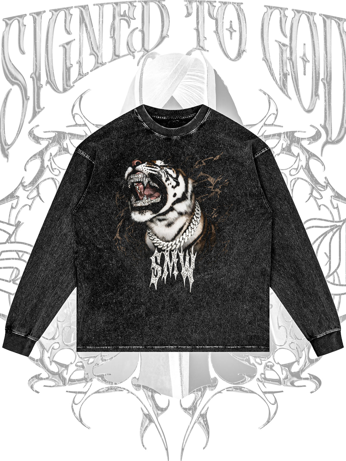 Tiger Roar SMW | RisenRetro | Acid Wash Oversize Long Sleeve T-Shirt