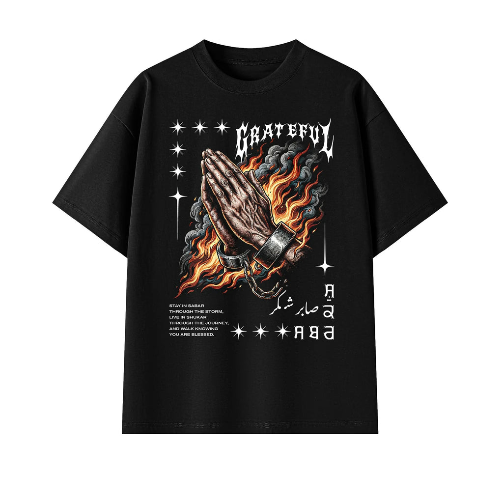 Grateful Sabar Shukar X Risen Retro Unisex Essential Cotton T-Shirt