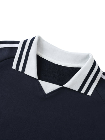 Risen Retro Monogram Contrast Striped Lapel Collar Sweatshirt