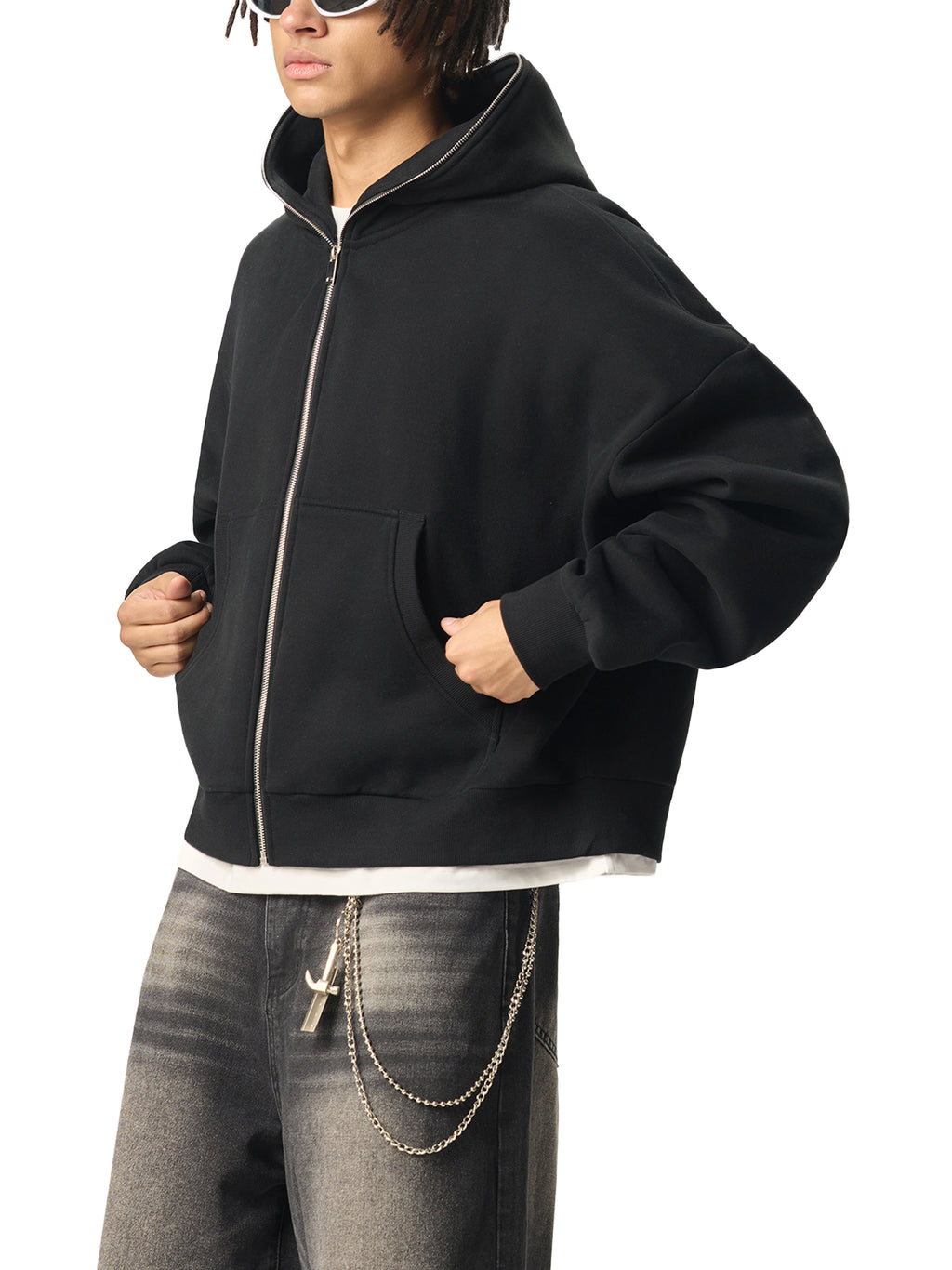 RISENRETRO X Fleeced Full-Zip Boxy Hoodie