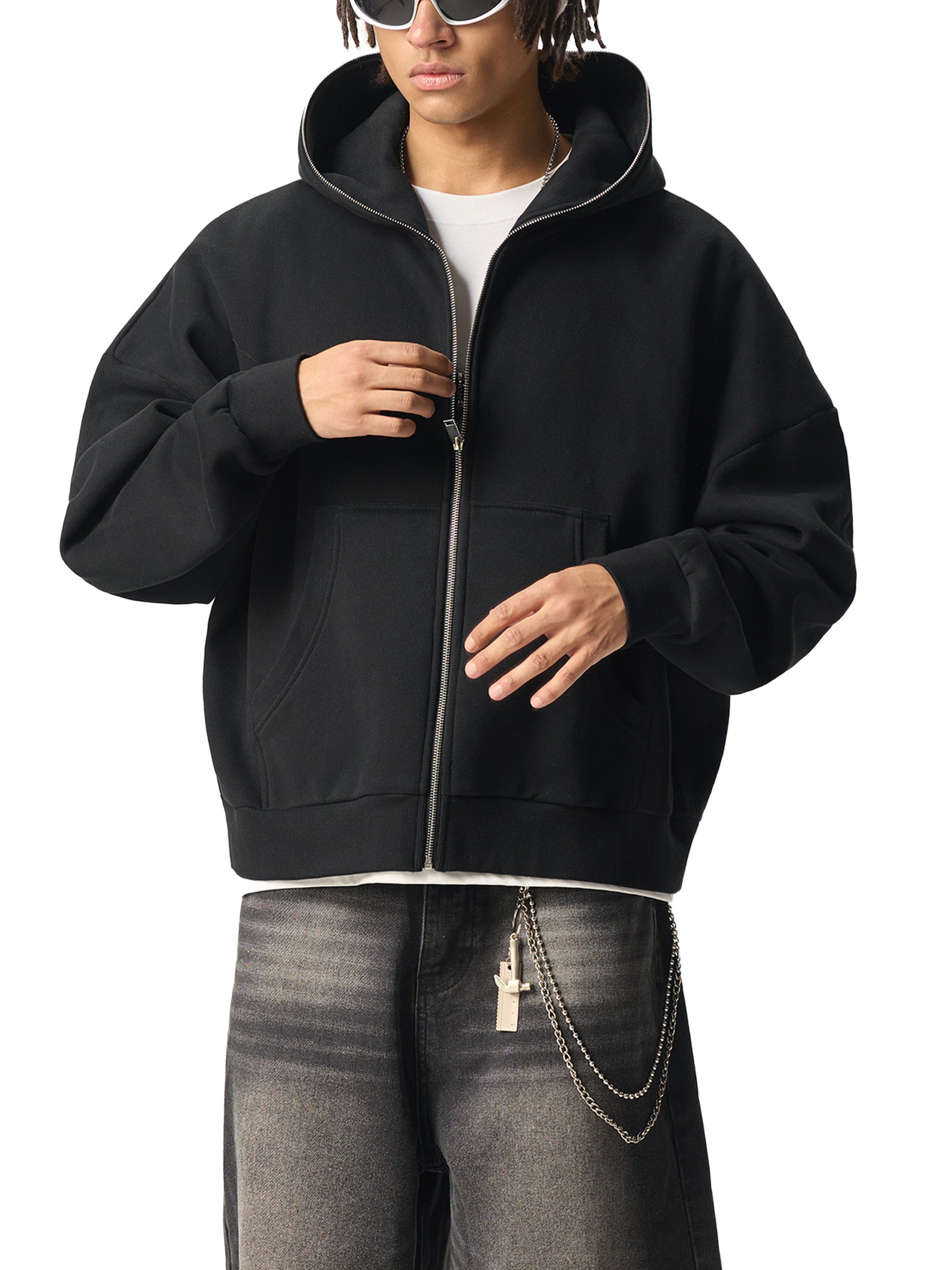 RISENRETRO X Fleeced Full-Zip Boxy Hoodie