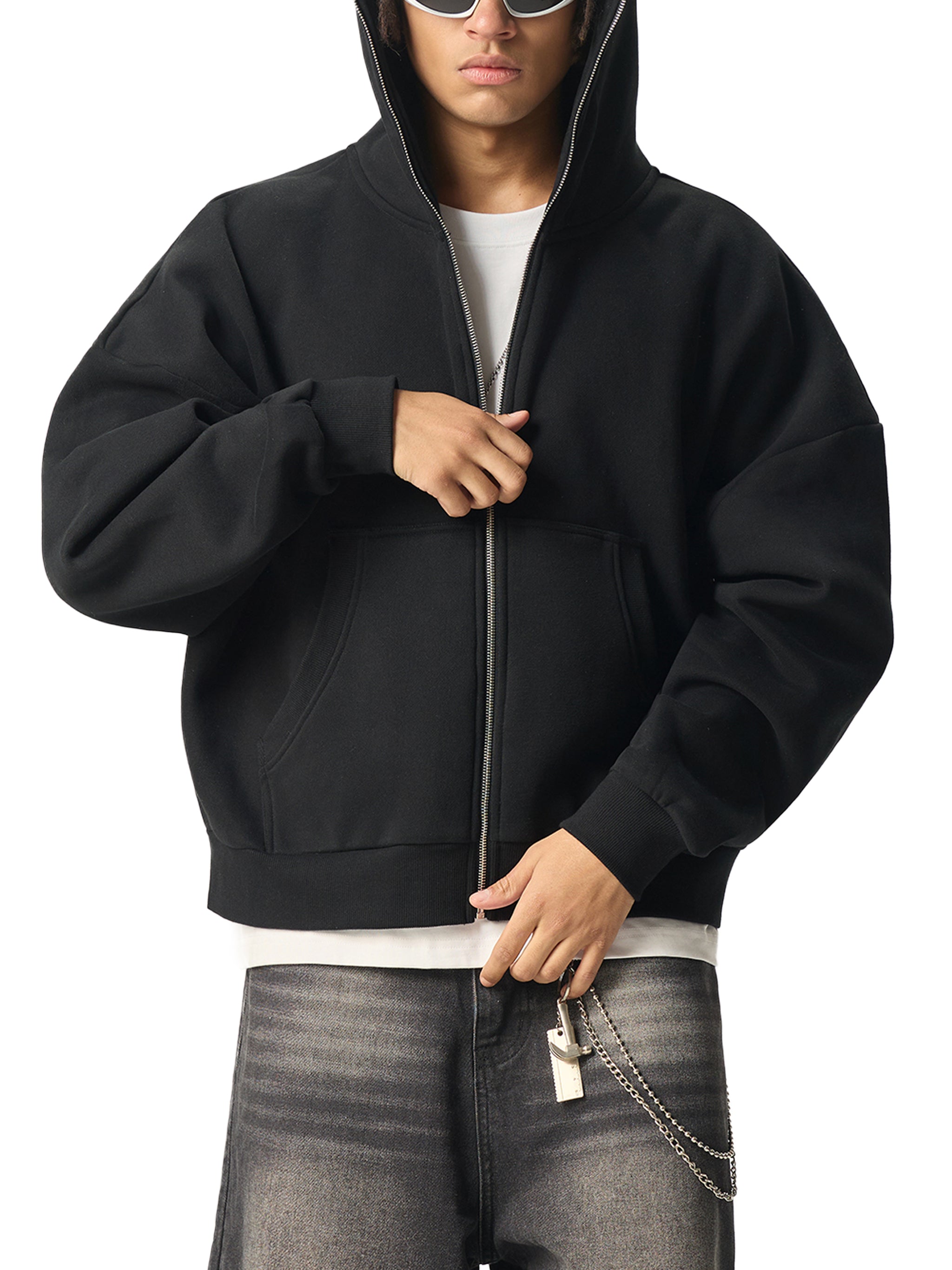 RISENRETRO X Fleeced Full-Zip Boxy Hoodie