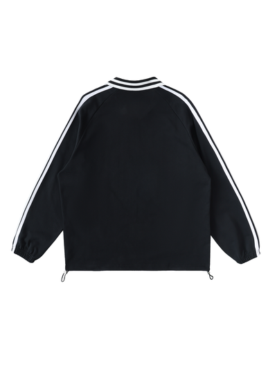 Risen Retro Monogram Contrast Striped Lapel Collar Sweatshirt