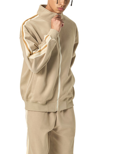 Motion Set X RisenRetro Contrast Side-Stripe Stand Collar  Jacket