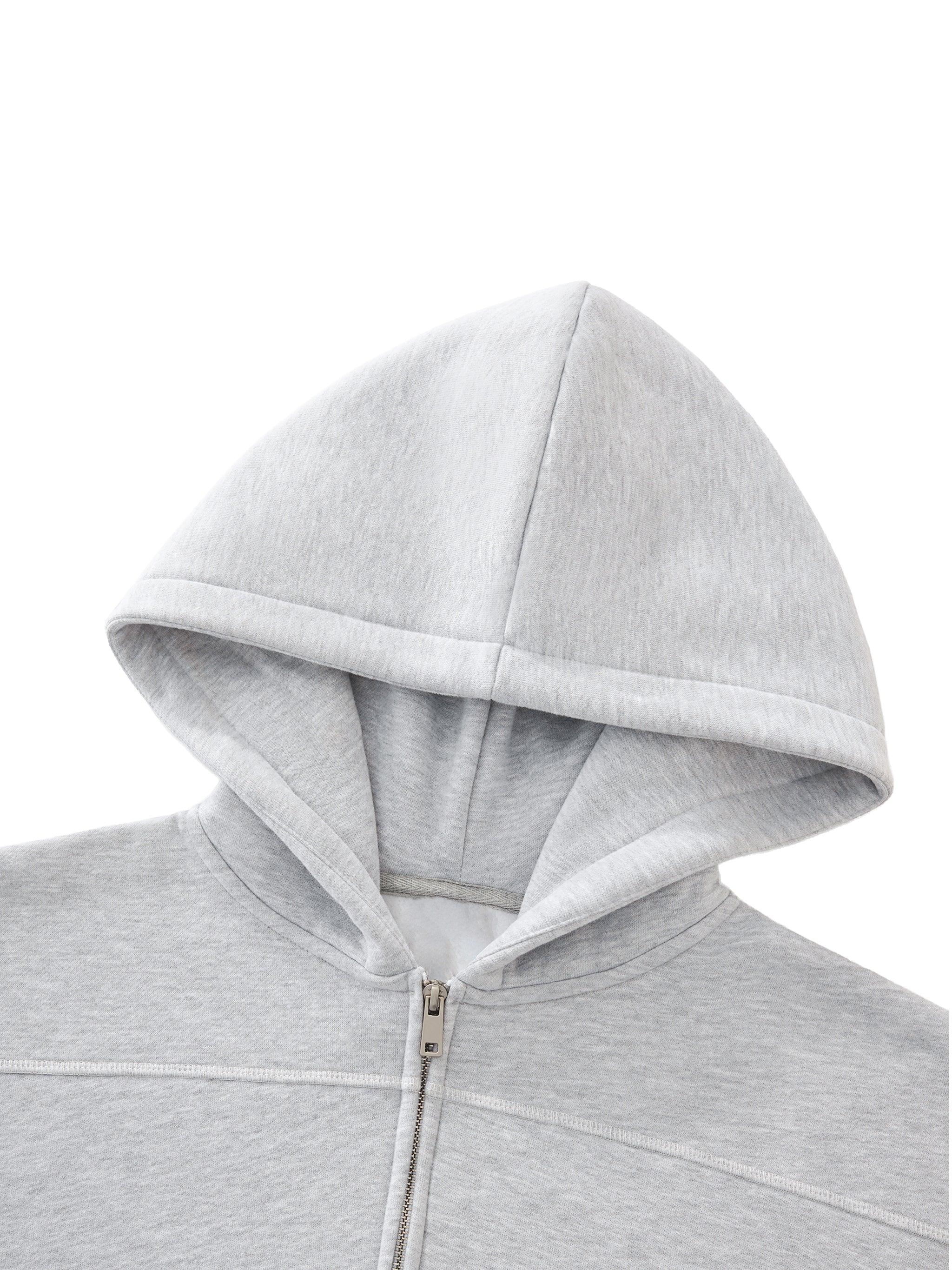 RisenRetro Contrast-Stitched Boxy Fleece Zip Hoodie