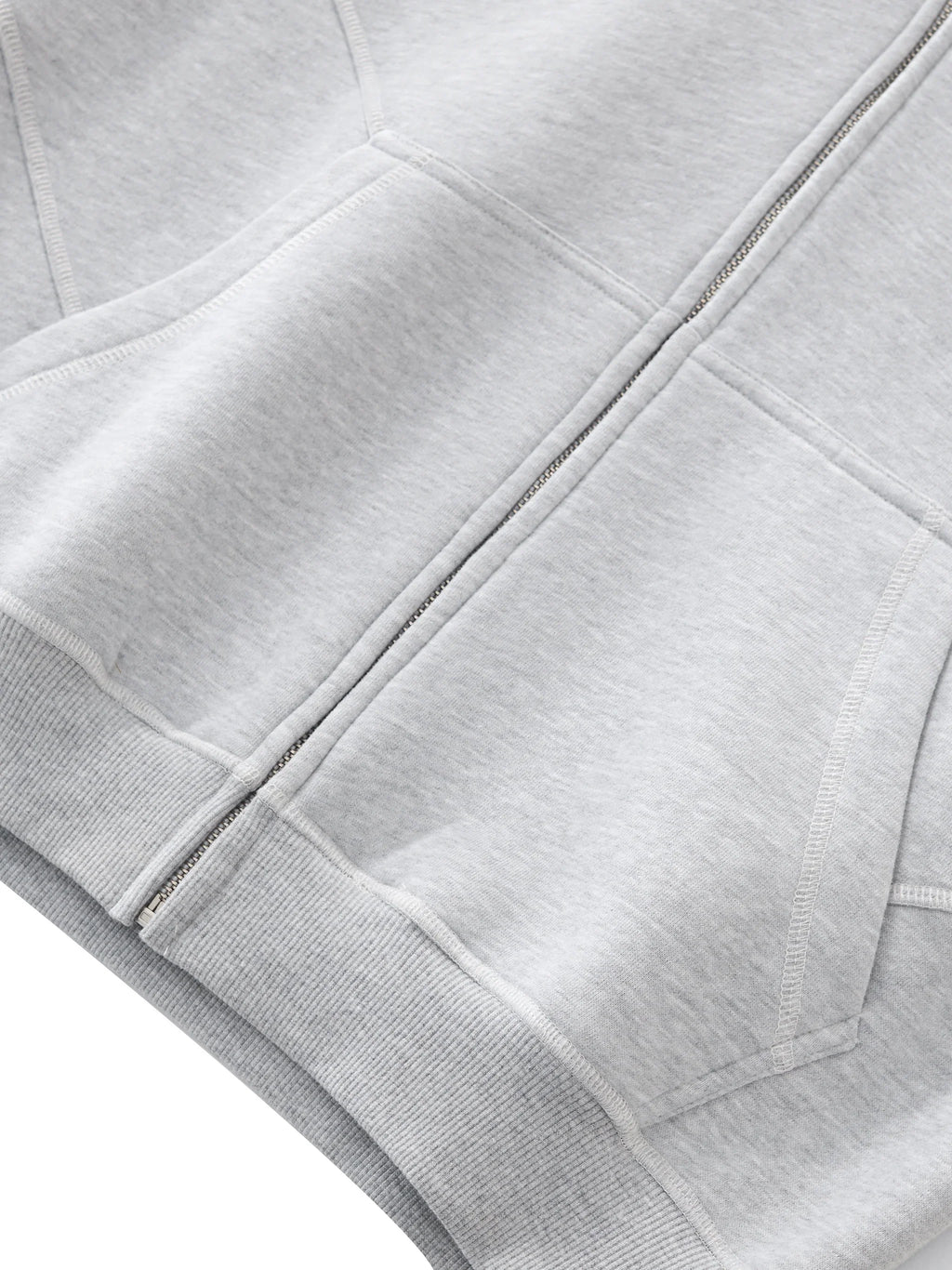 RisenRetro Contrast-Stitched Boxy Fleece Zip Hoodie