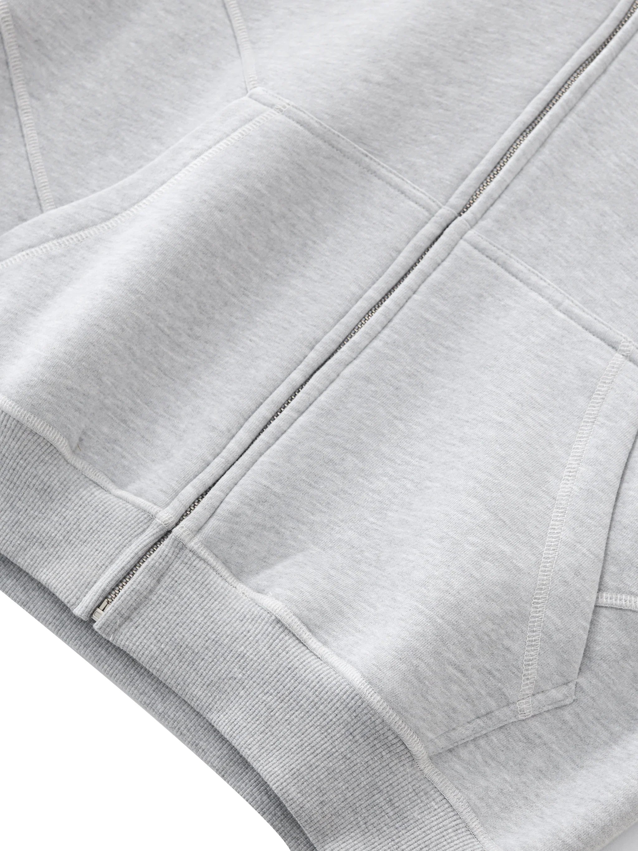 RisenRetro Contrast-Stitched Boxy Fleece Zip Hoodie