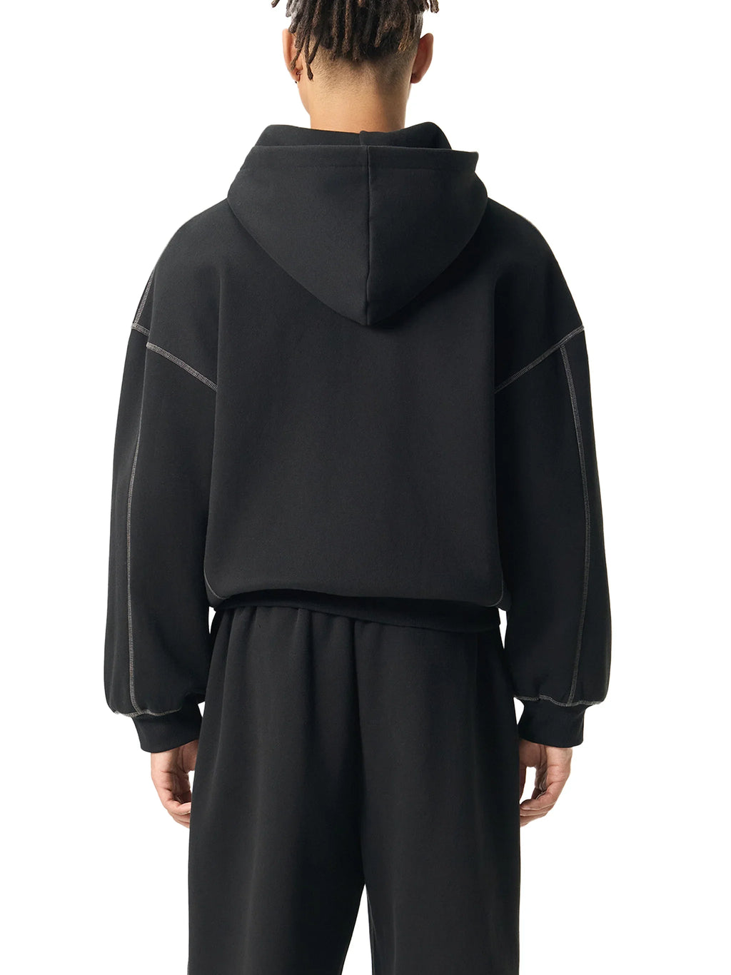 RisenRetro Contrast-Stitched Boxy Fleece Zip Hoodie