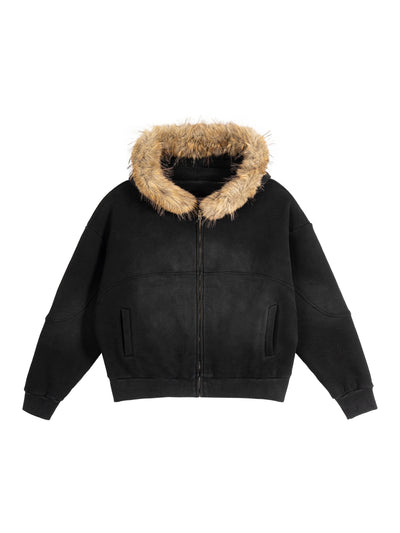 Risen Retro Sun Fade Boxy Detachable Fur Hoodie