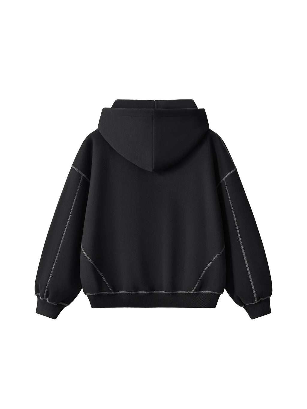 RisenRetro Contrast-Stitched Boxy Fleece Zip Hoodie