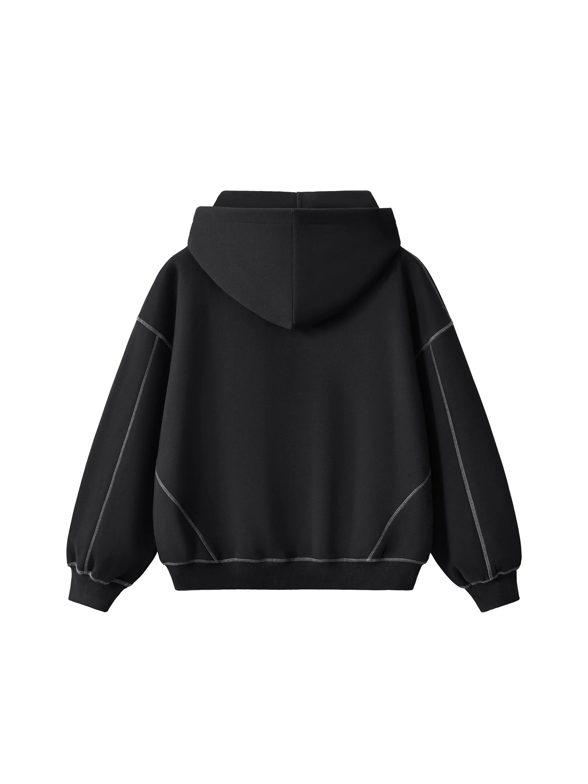 RisenRetro Contrast-Stitched Boxy Fleece Zip Hoodie