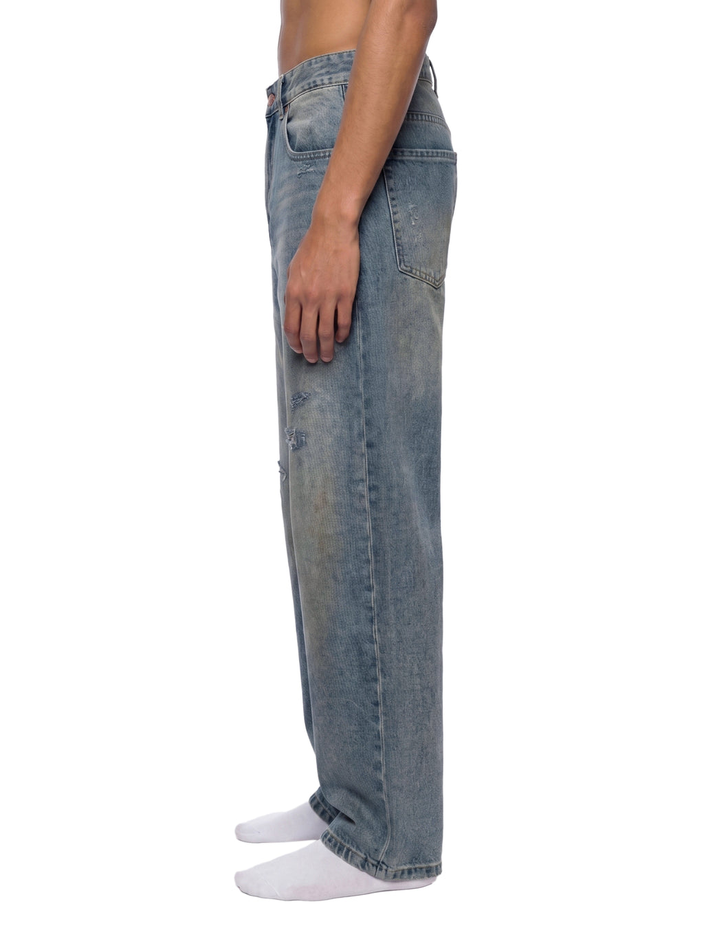 RISENRETRO | Men's Distressed Barrel Leg Jeans