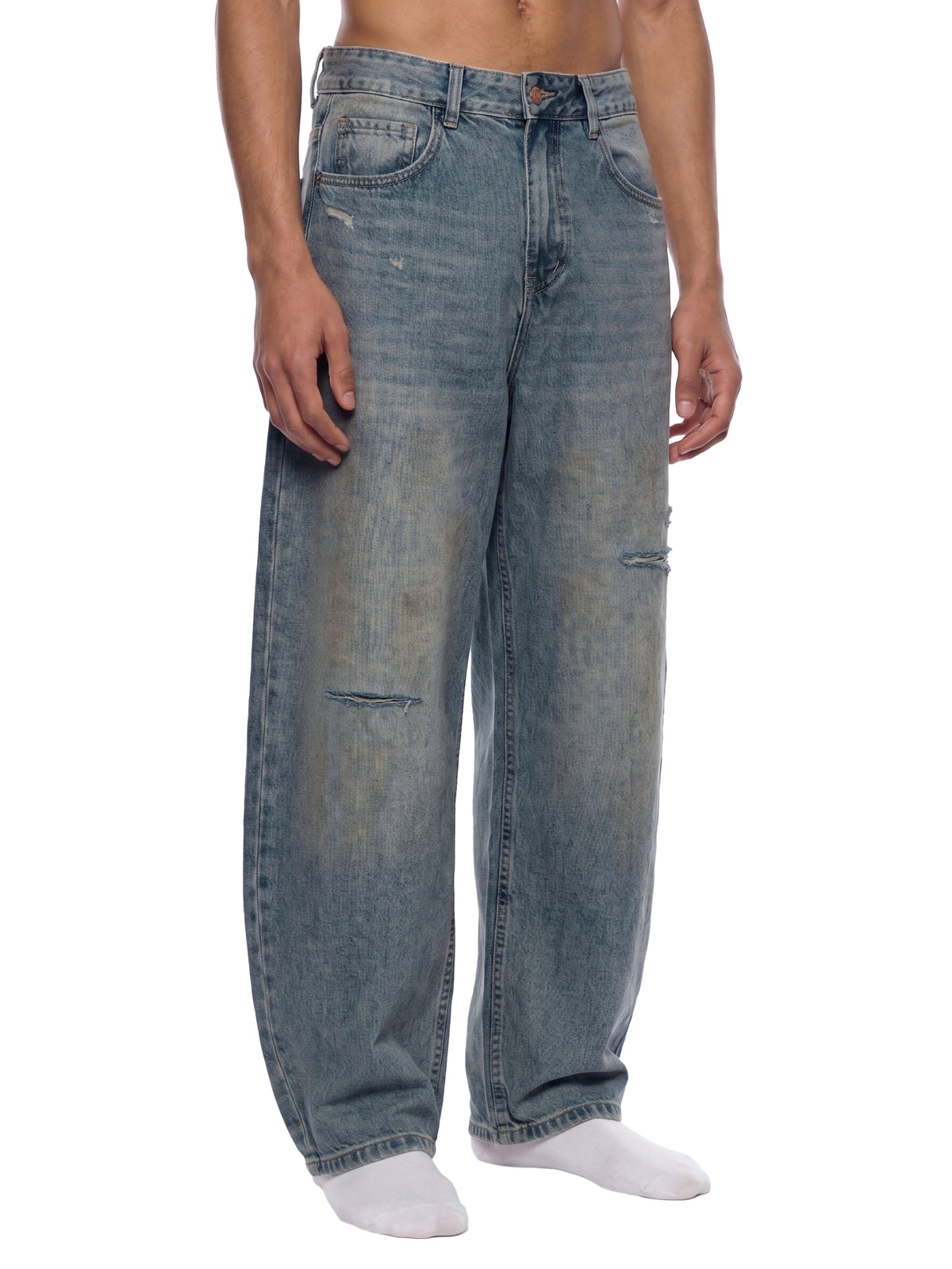 RISENRETRO | Men's Distressed Barrel Leg Jeans