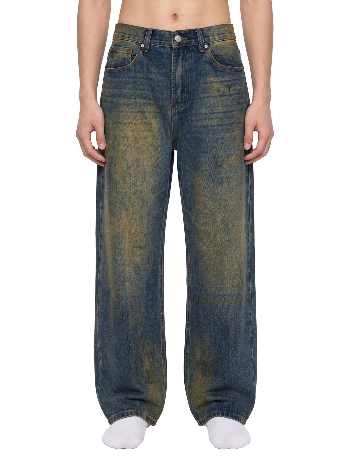 RISENRETRO | Men's Vintage Wash Wide Leg Denim Jeans
