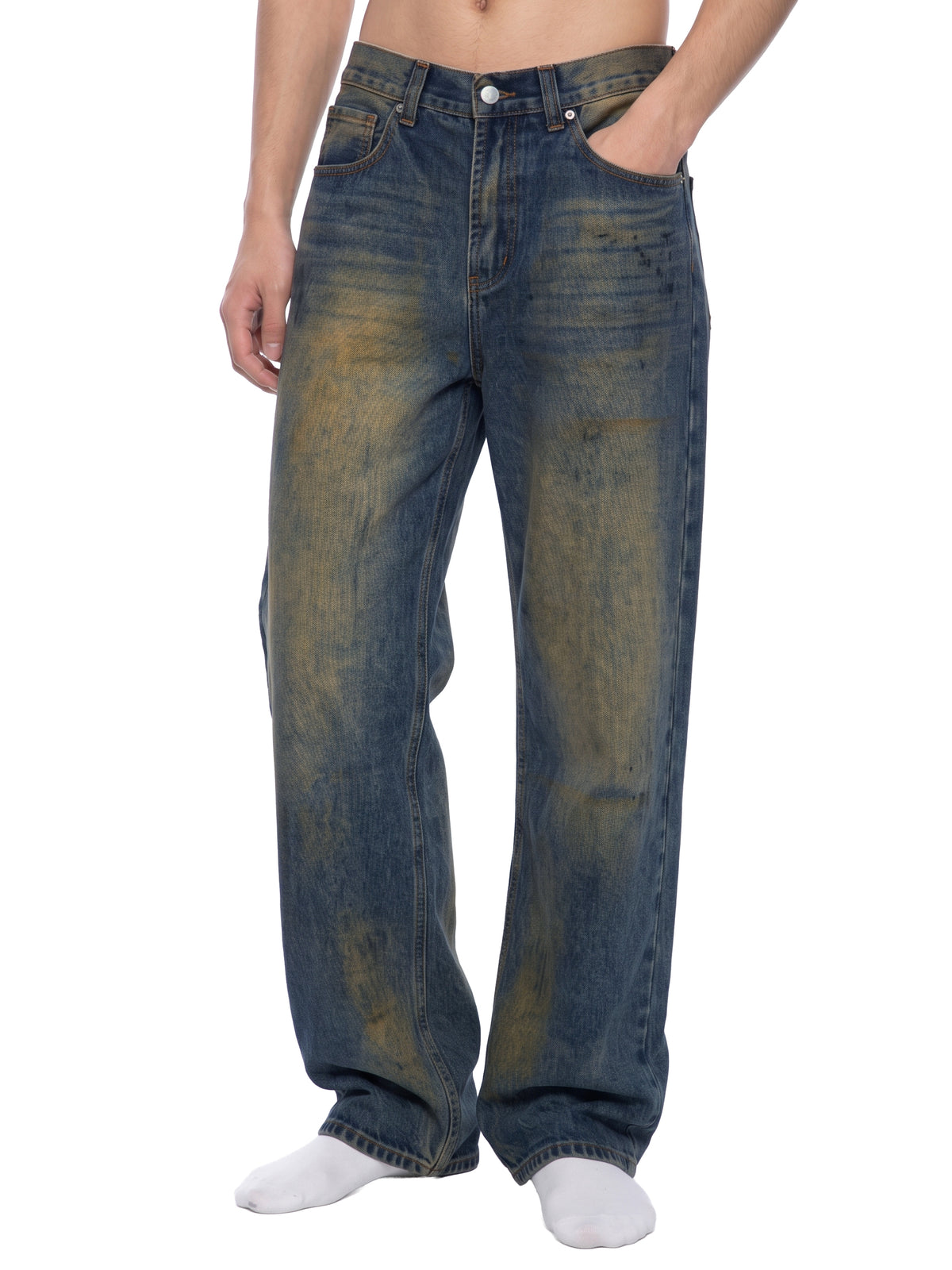 RISENRETRO | Men's Vintage Wash Wide Leg Denim Jeans