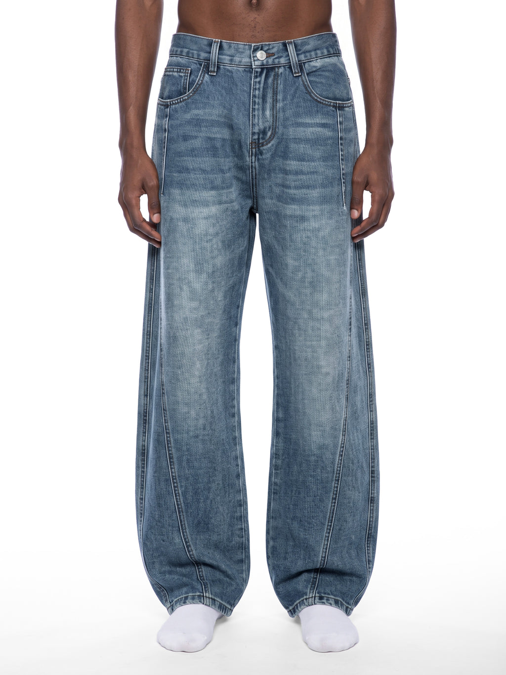 RISENRETRO | Unisex Vintage Wash Barrel Leg Denim Jeans
