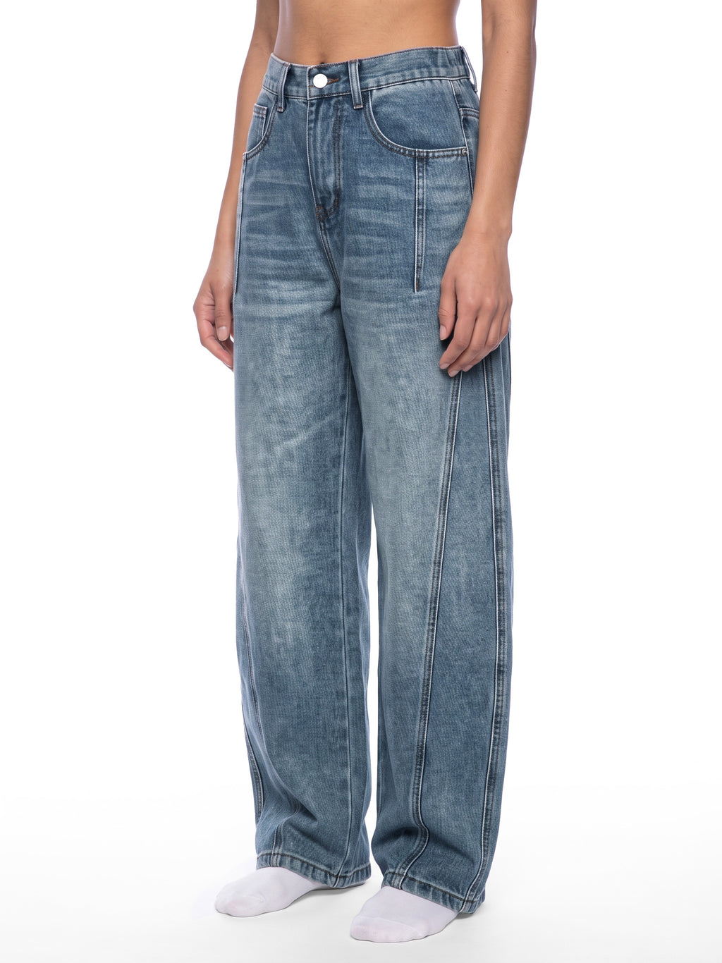 RISENRETRO | Unisex Vintage Wash Barrel Leg Denim Jeans