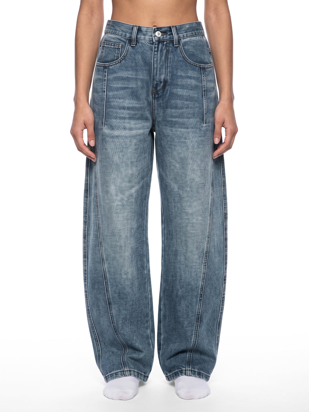 RISENRETRO | Unisex Vintage Wash Barrel Leg Denim Jeans