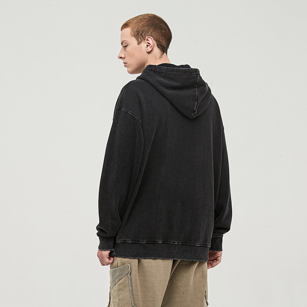 KHARKU LIFE x Risen Retro Embroidery 380 GSM snow Washed Hoodie