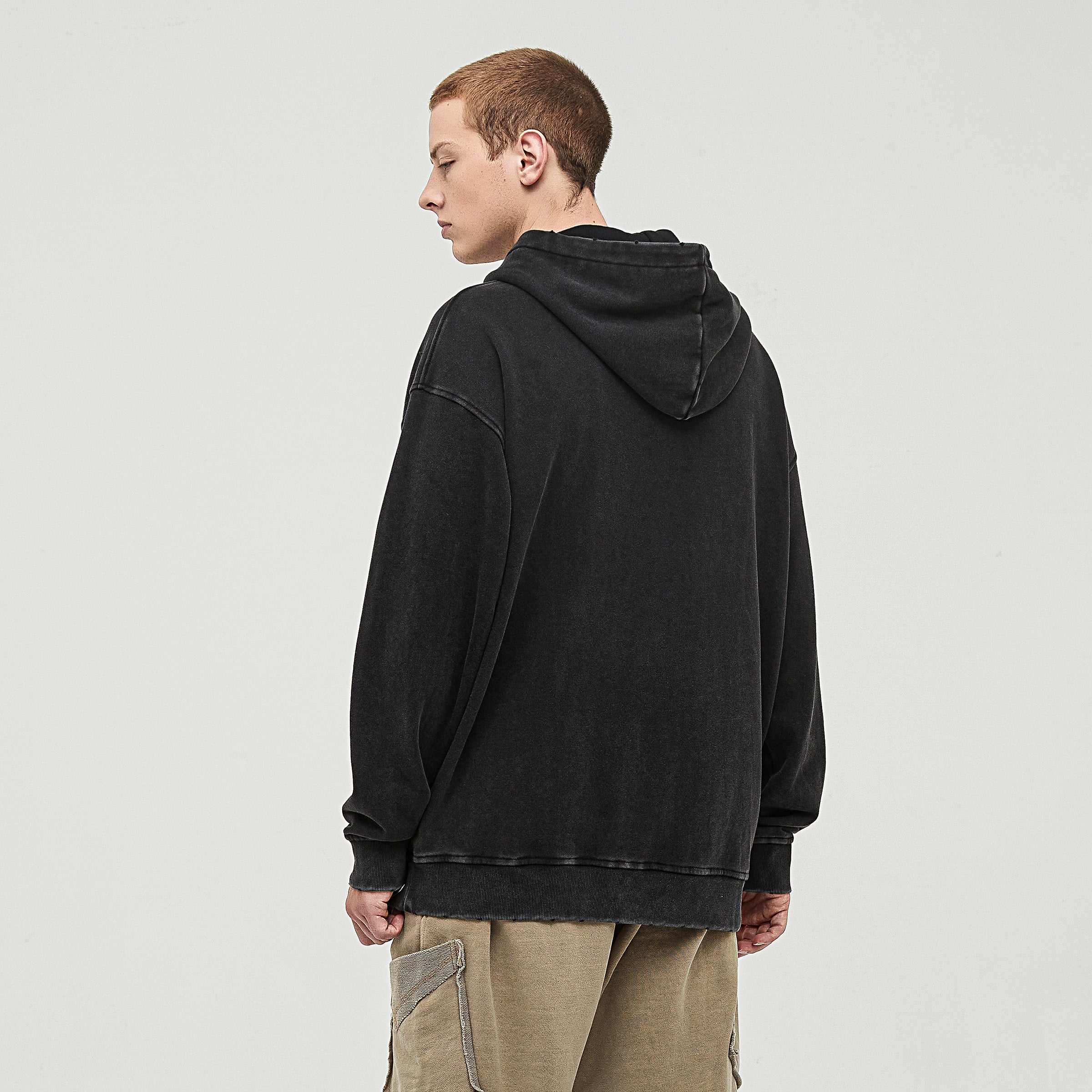 KHARKU LIFE x Risen Retro Embroidery 380 GSM snow Washed Hoodie
