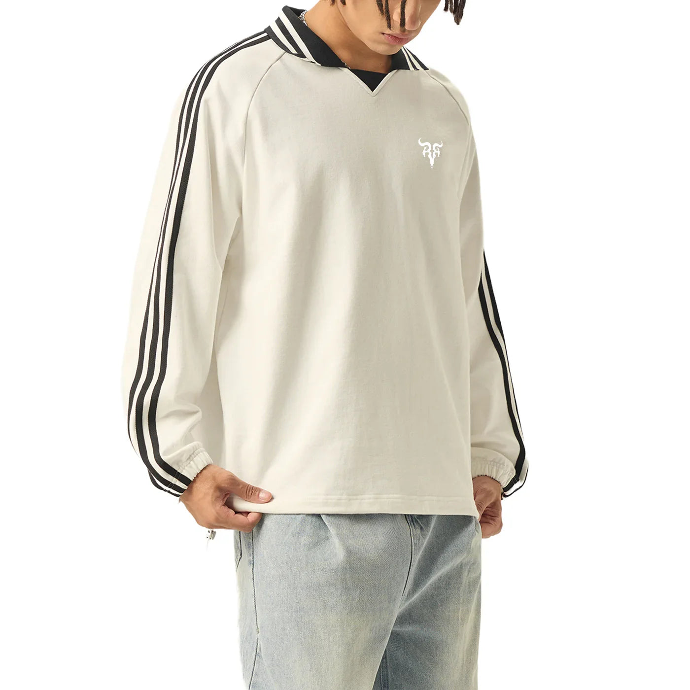 Sweat-shirt Risen Retro à monogramme et rayures contrastées, col à revers