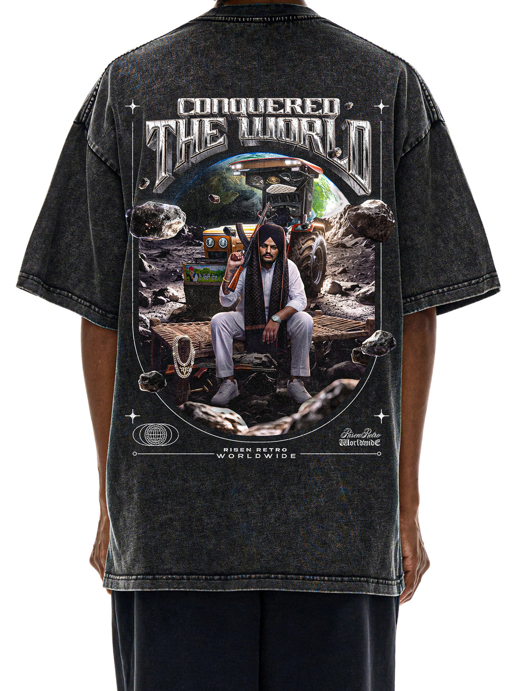 CONQUERED THE WORLD | Snow Washed Oversized Cotton T-Shirt | Sidhu Moose Wala