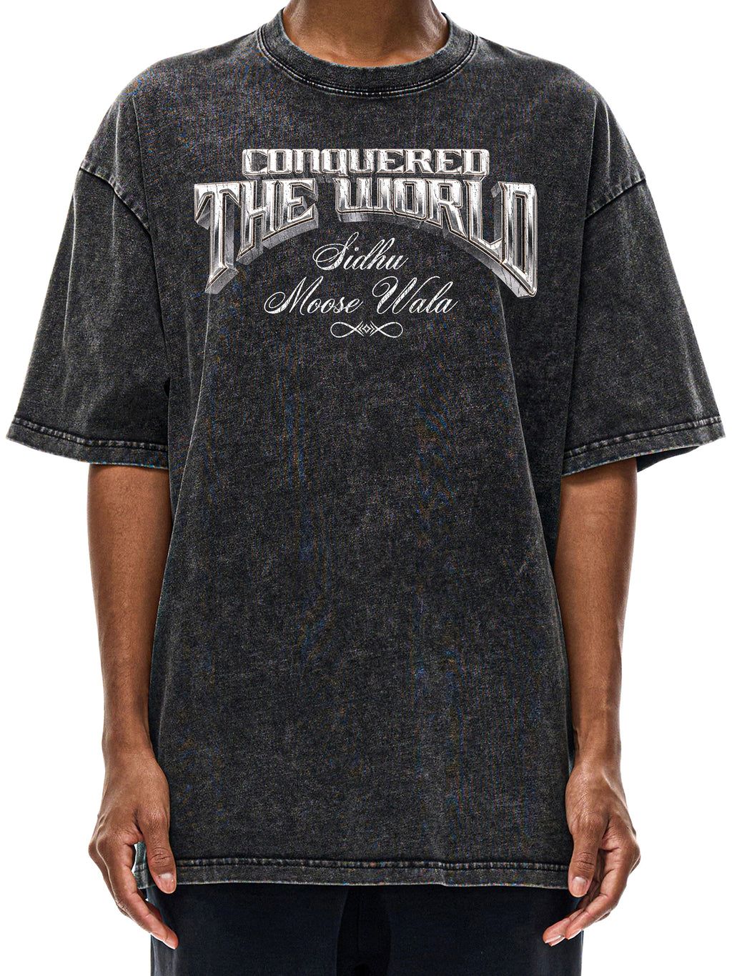 CONQUERED THE WORLD | Snow Washed Oversized Cotton T-Shirt | Sidhu Moose Wala