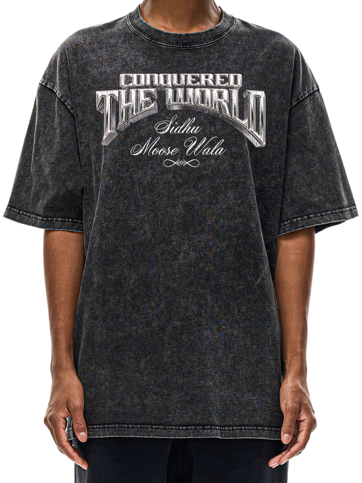 CONQUERED THE WORLD | Snow Washed Oversized Cotton T-Shirt | Sidhu Moose Wala
