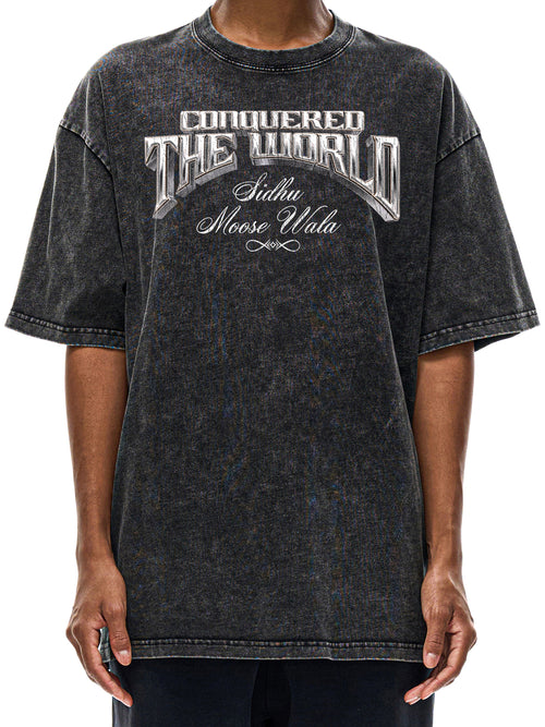 CONQUERED THE WORLD | Snow Washed Oversized Cotton T-Shirt | Sidhu Moose Wala